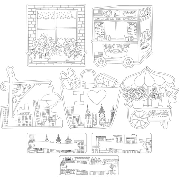 Barker Creek Color Me! Cityscapes Double-Sided Accents, Multi-Design Set, 72/Set 4305 - main